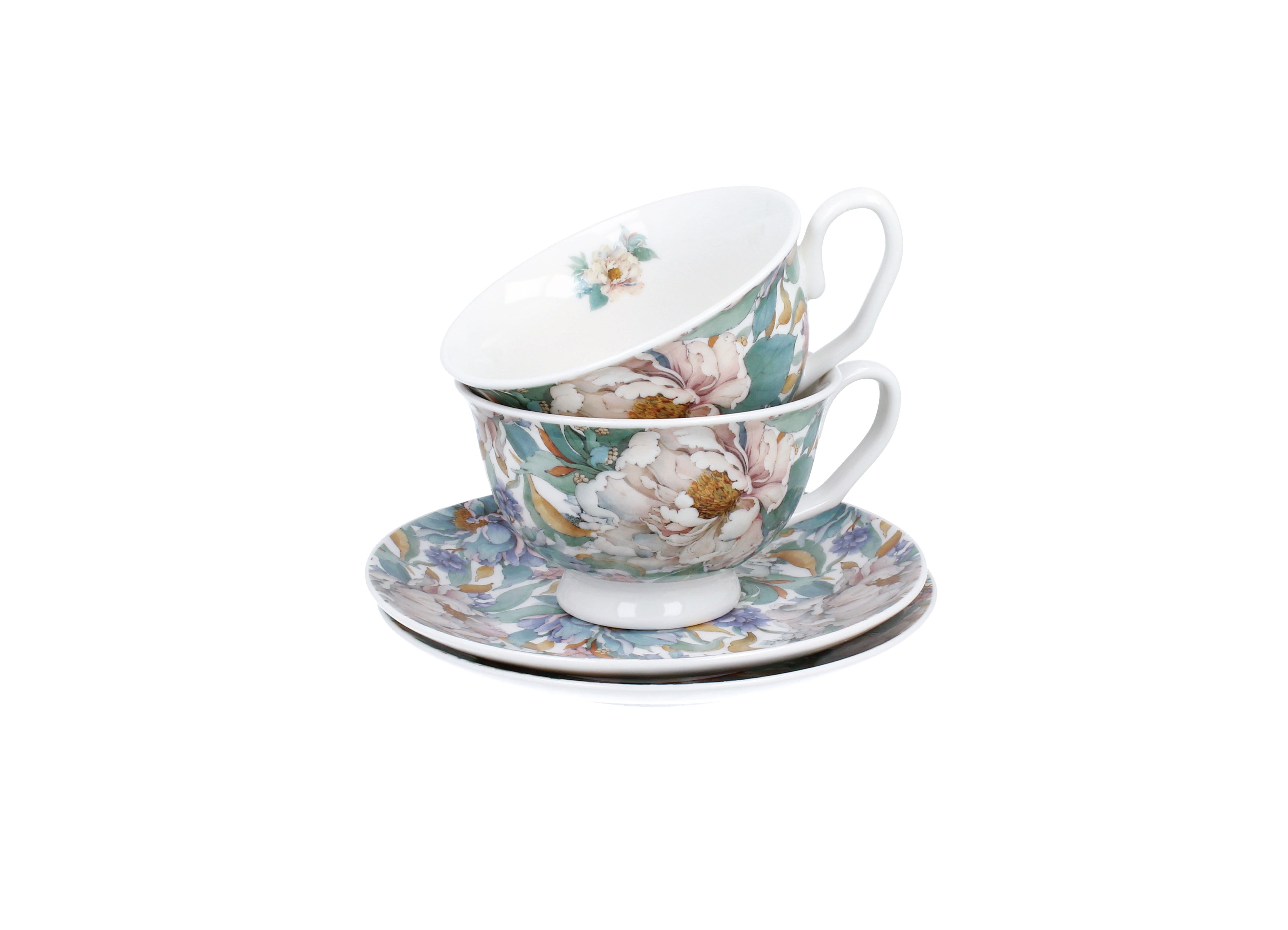 Un set de două cești și farfurioare regale  PEONY WHITE,250 ml