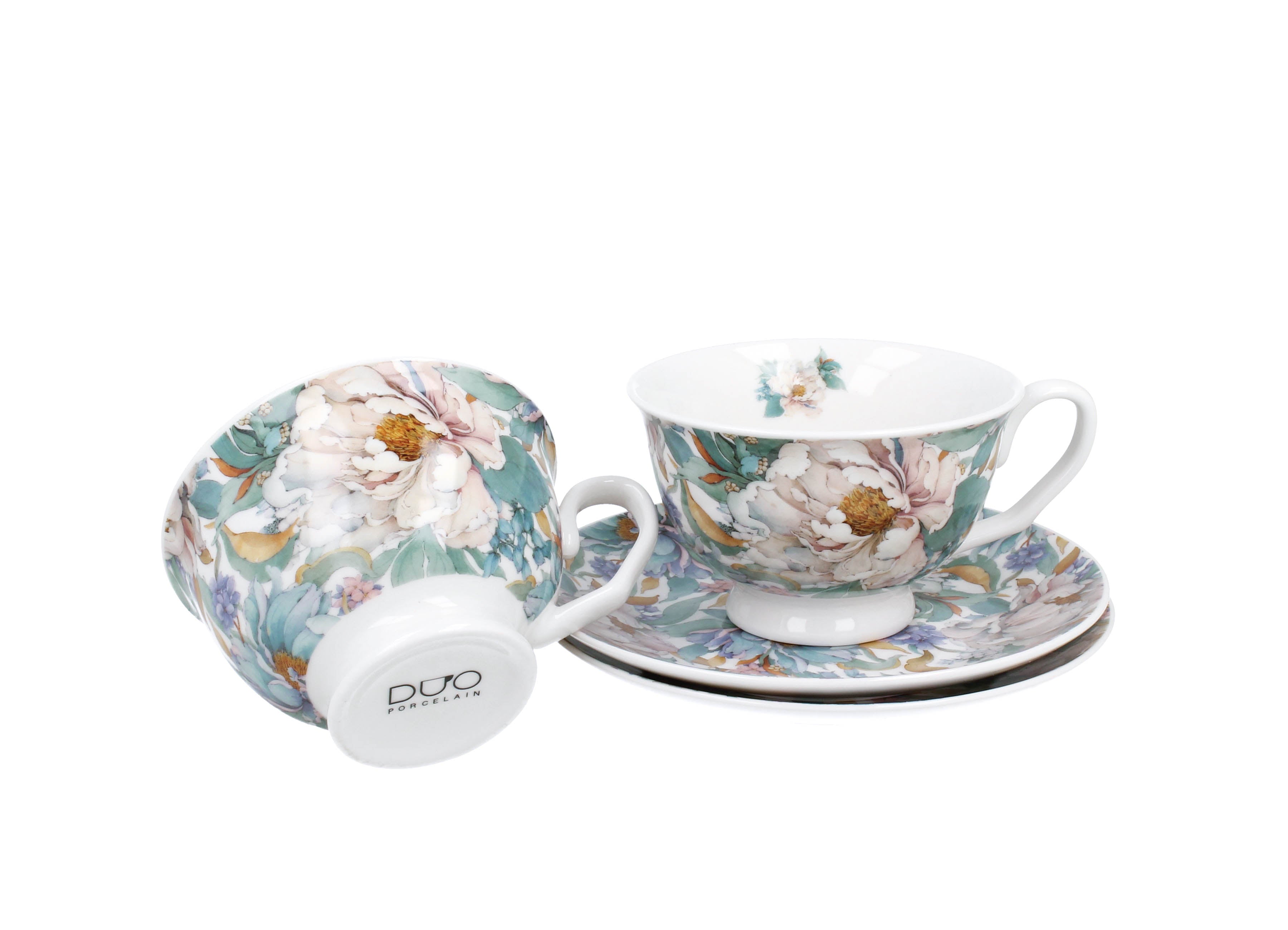 Un set de două cești și farfurioare regale  PEONY WHITE,250 ml