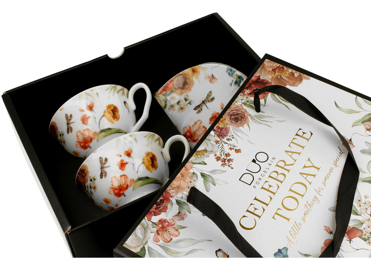 Set de 2 cesti si farfurii, Rebecca, colectia Royal Flowers, 250 ml