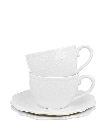 Set de 2 cesti si farfurie, Alice 210 ml, din portelan