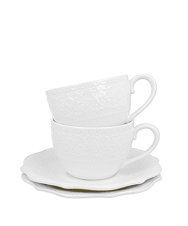 Set de 2 cesti si farfurie, Alice 210 ml, din portelan