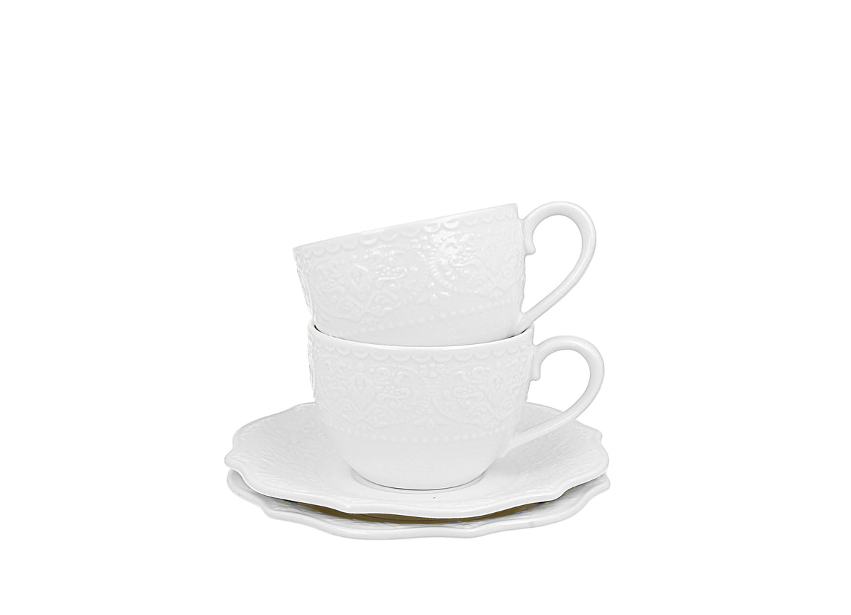 Set de 2 cesti si farfurie, Alice 210 ml, din portelan