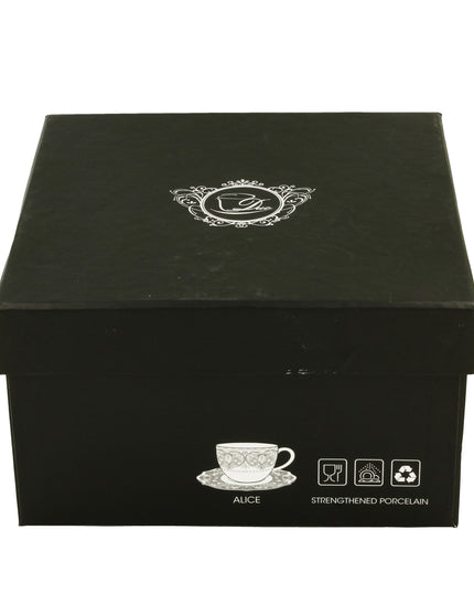Set de 2 cesti si farfurie, Alice 210 ml, din portelan