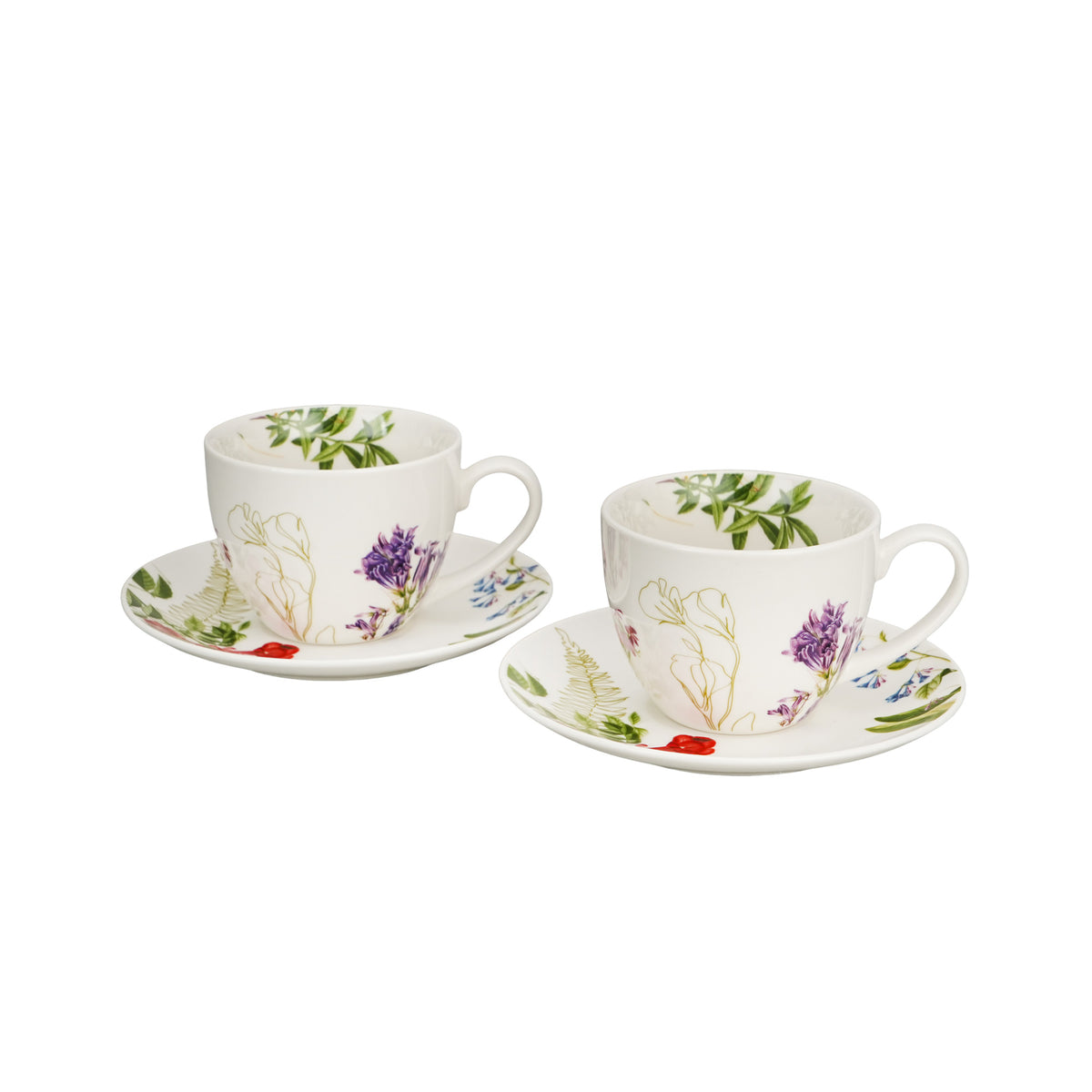 Set 2 cesti cu farfurie, portelan, Colors of Natures, 270 ml