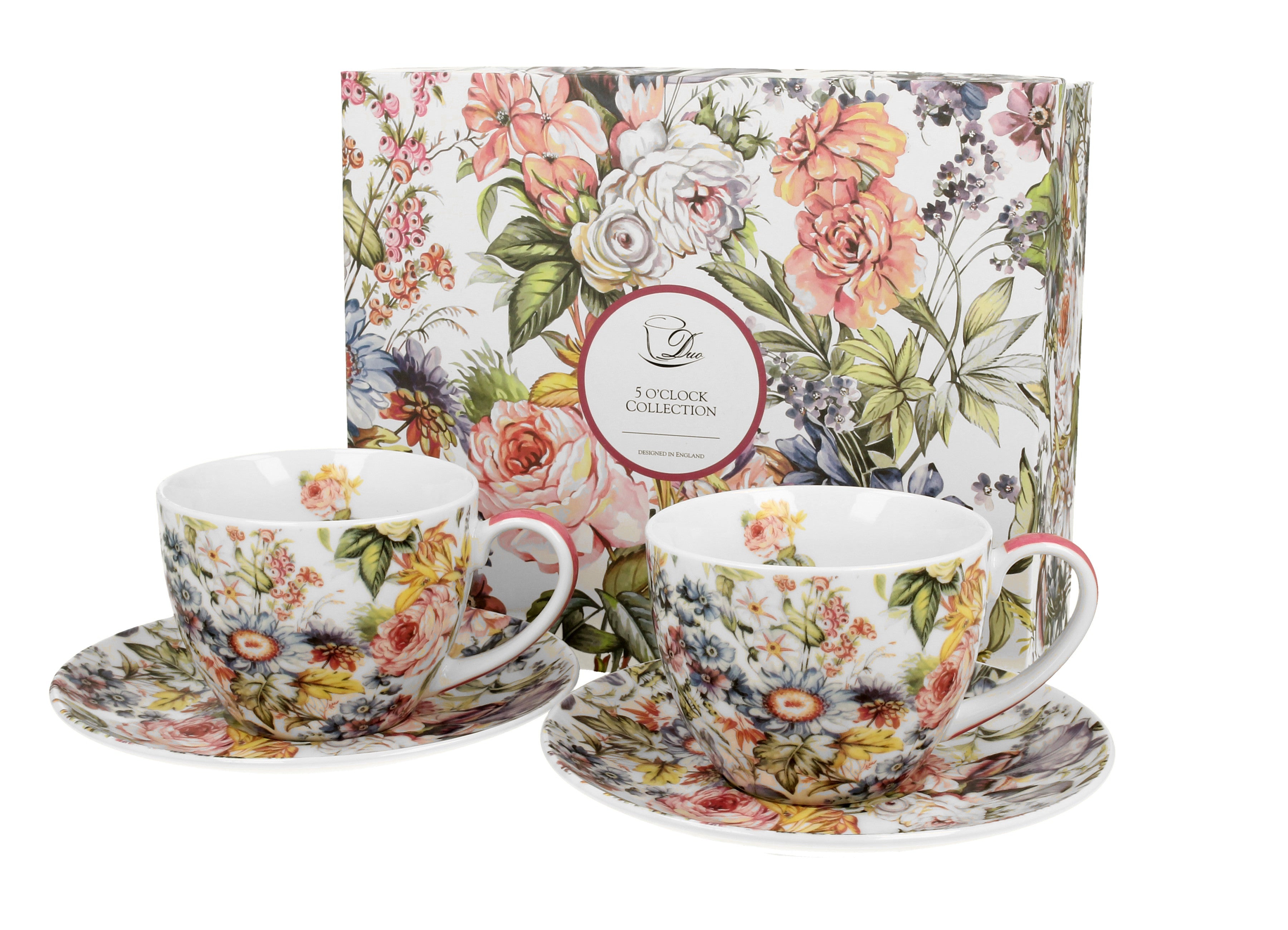 Set de 2 cesti si farfurie, Blanca, portelan, multicolor, 250 ml - Victoria home deco