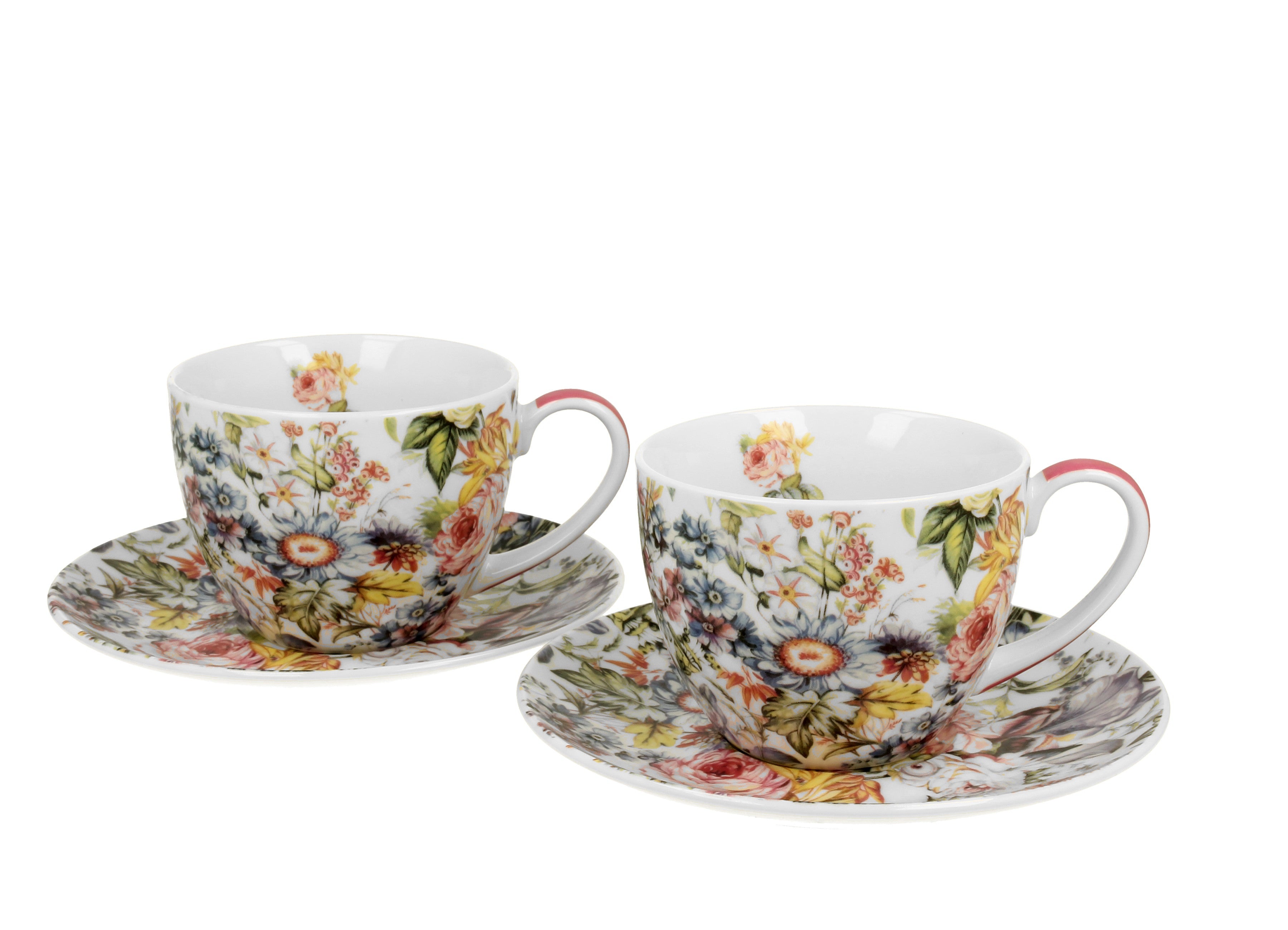 Set de 2 cesti si farfurie, Blanca, portelan, multicolor, 250 ml - Victoria home deco
