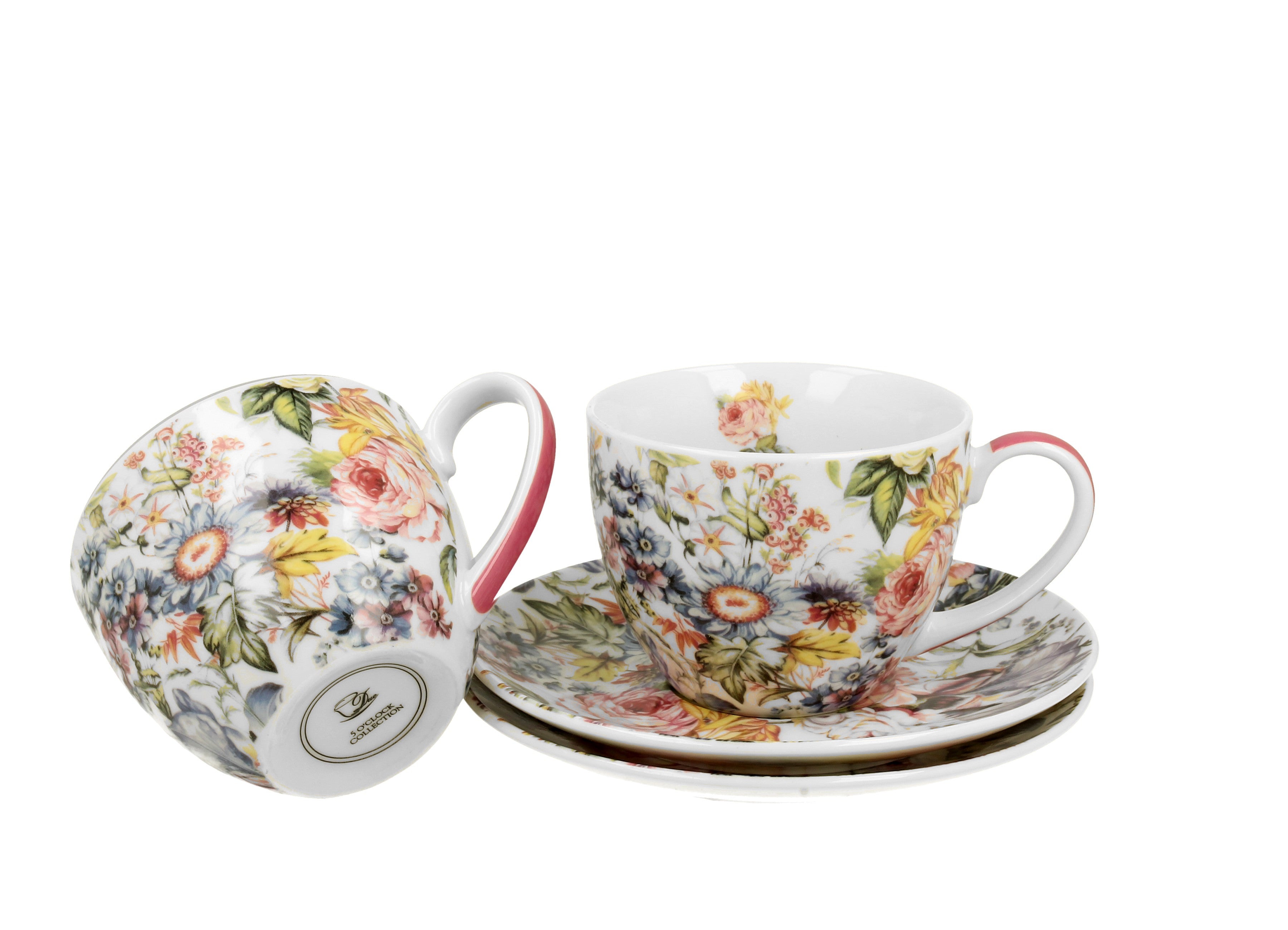 Set de 2 cesti si farfurie, Blanca, portelan, multicolor, 250 ml - Victoria home deco