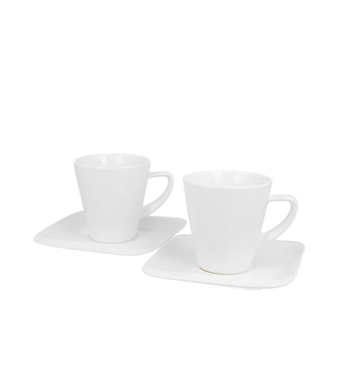 Set de 2 cesti si farfurie, Infinity, din portelan, albe, 250 ml