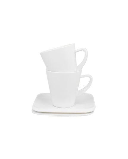 Set de 2 cesti si farfurie, Infinity, din portelan, albe, 250 ml