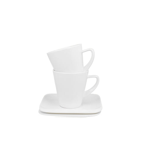 Set de 2 cesti si farfurie, Infinity, din portelan, albe, 250 ml