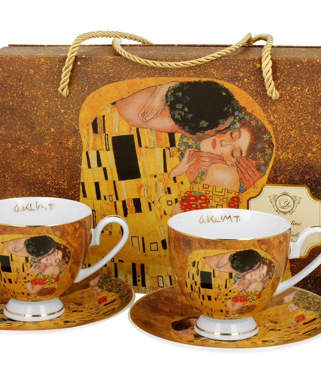 Set 2 cesti 2 cesti si farfurioare Kiss Clasic inspirate de Klimt - Golden Line, 250 ml - Victoria home deco