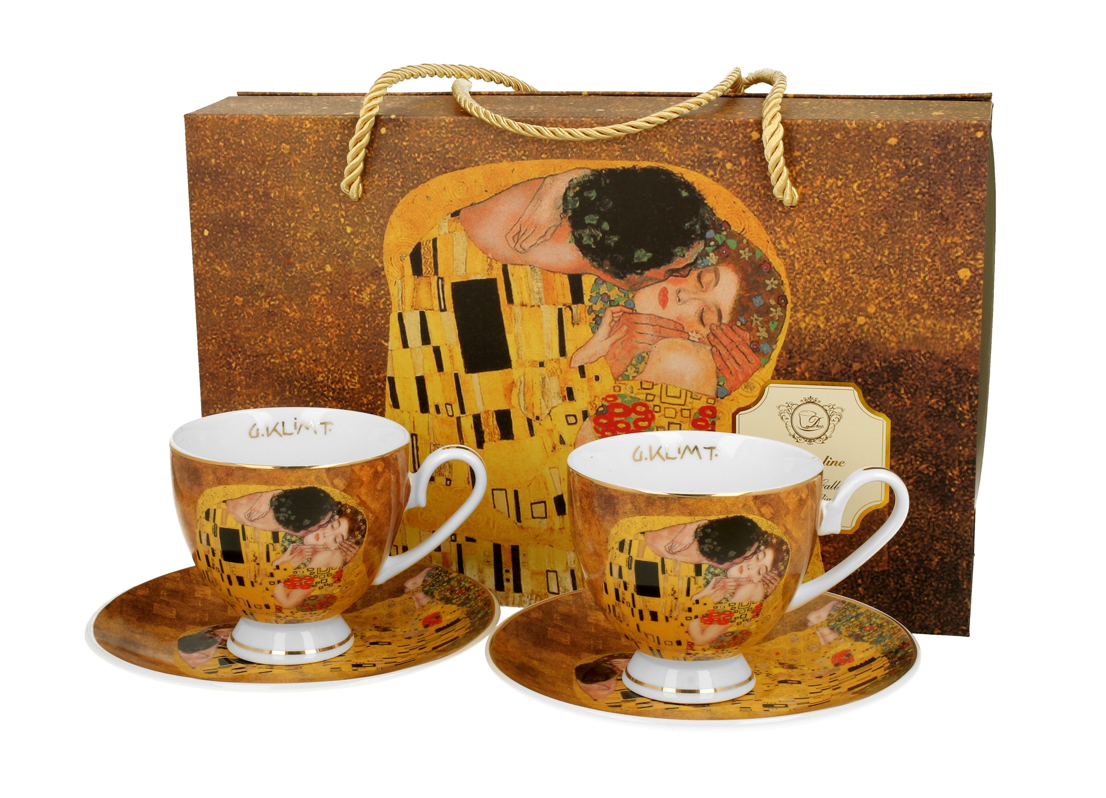 Set 2 cesti 2 cesti si farfurioare Kiss Clasic inspirate de Klimt - Golden Line, 250 ml - Victoria home deco