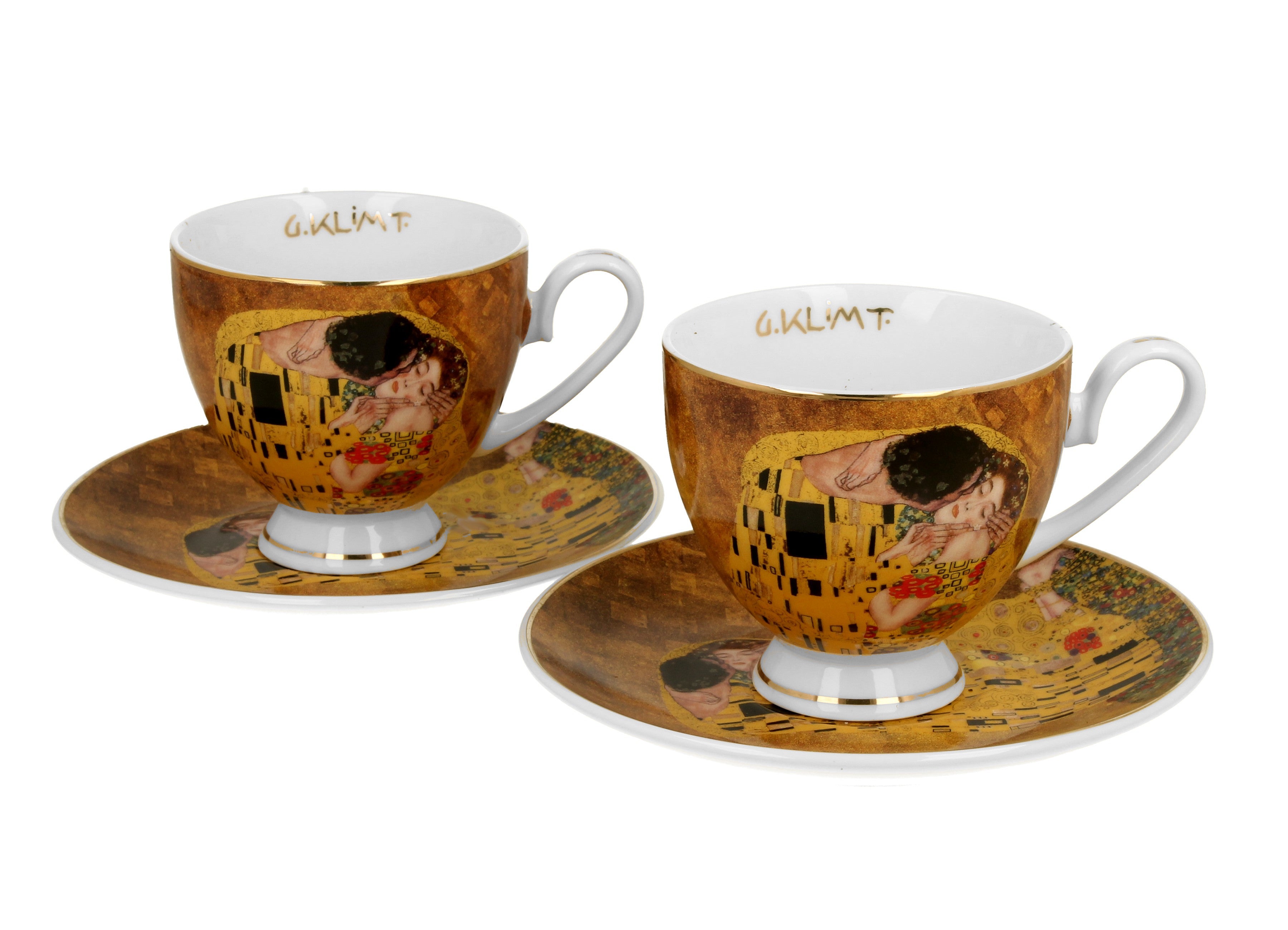 Set 2 cesti 2 cesti si farfurioare Kiss Clasic inspirate de Klimt - Golden Line, 250 ml - Victoria home deco