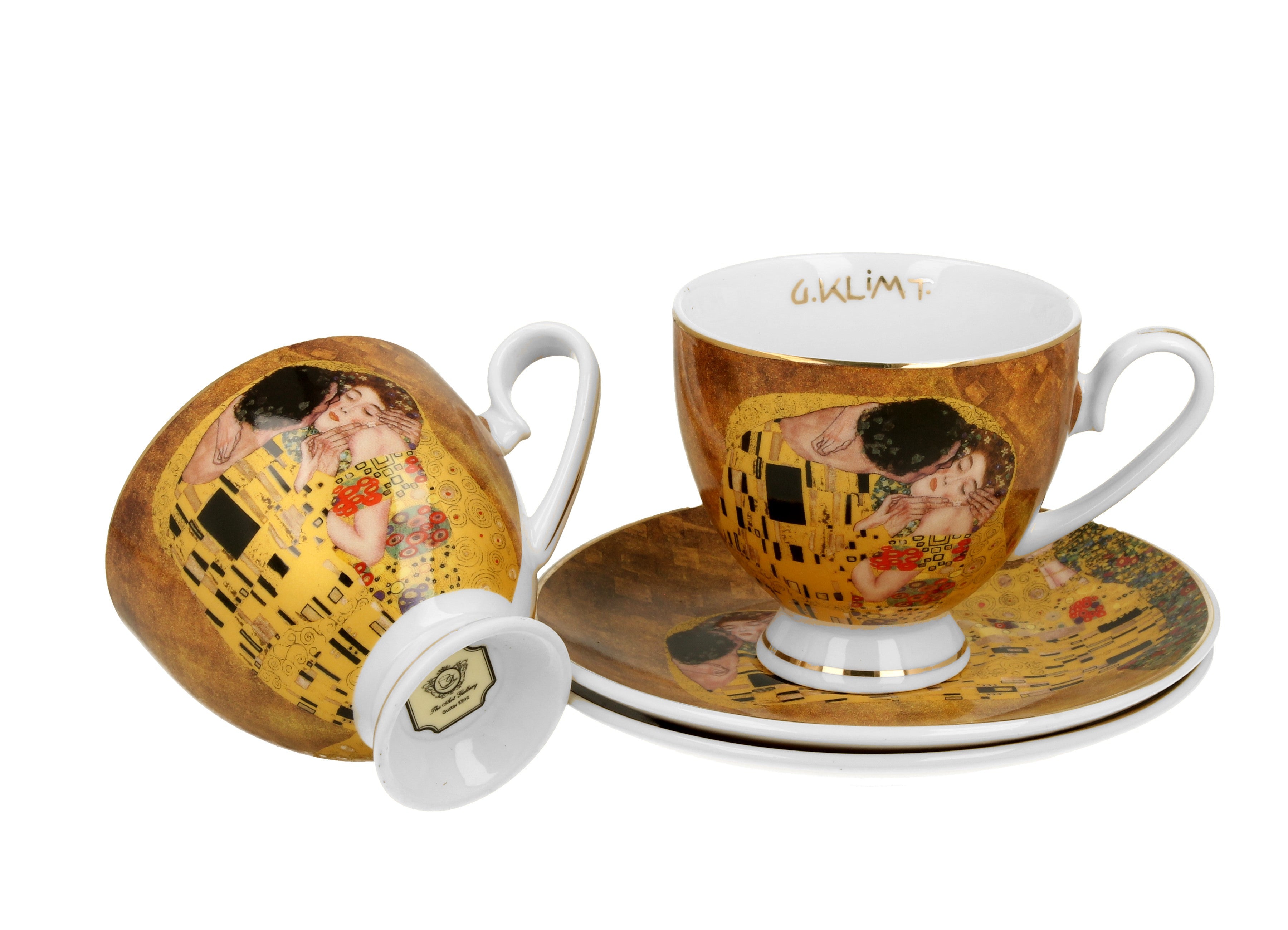 Set 2 cesti 2 cesti si farfurioare Kiss Clasic inspirate de Klimt - Golden Line, 250 ml - Victoria home deco