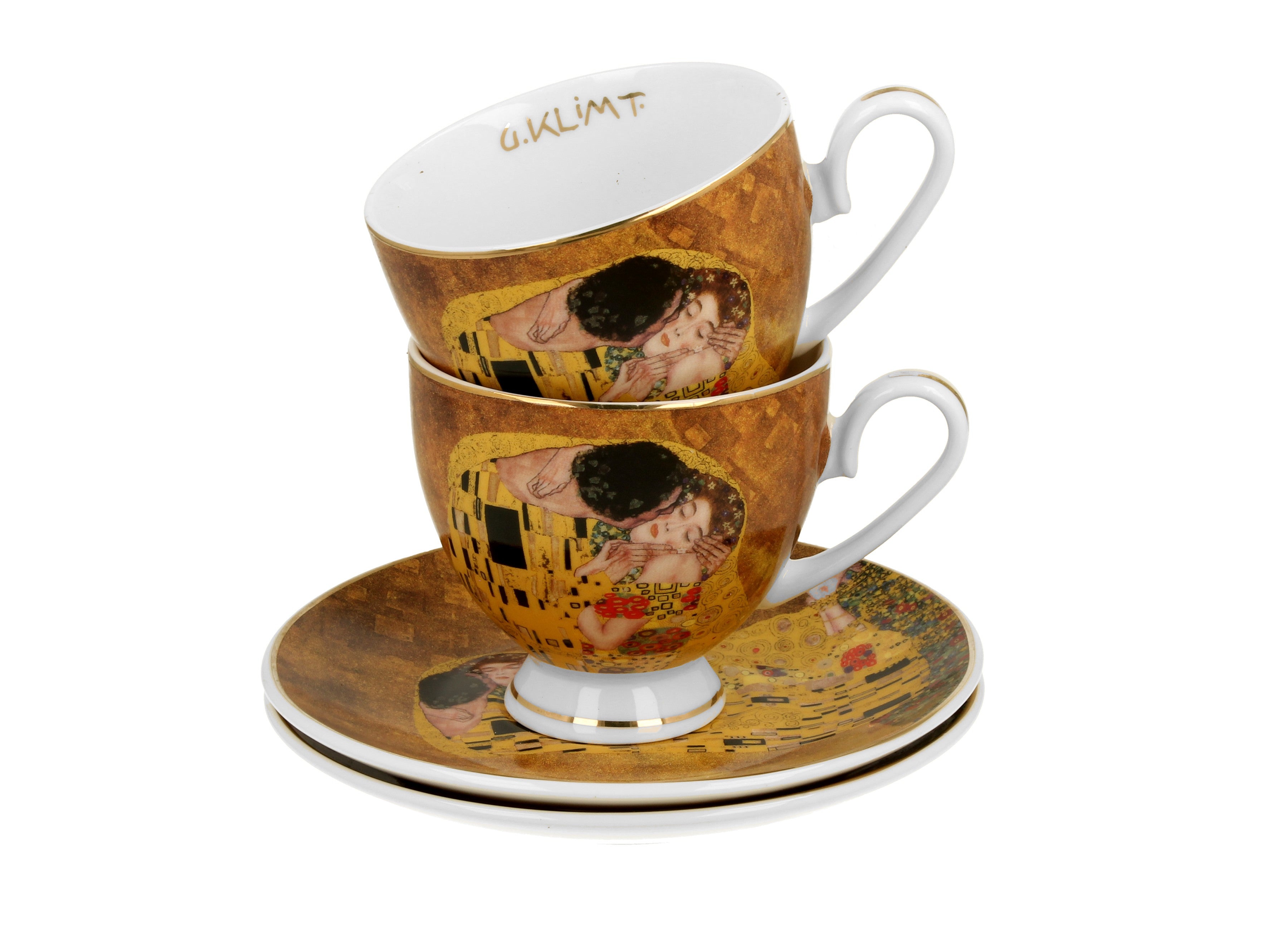 Set 2 cesti 2 cesti si farfurioare Kiss Clasic inspirate de Klimt - Golden Line, 250 ml - Victoria home deco
