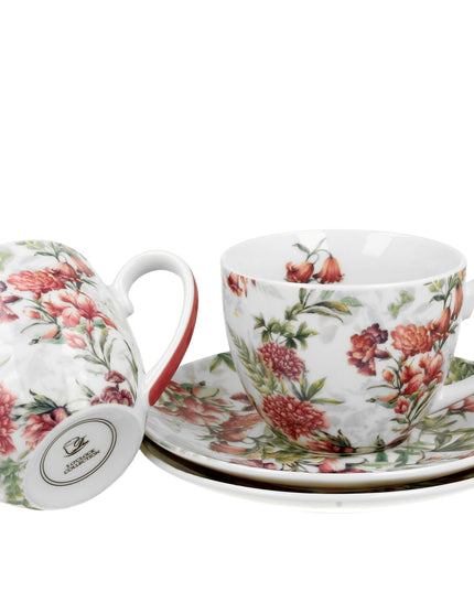 Set de 2 cesti si farfurie, Lucia, portelan, multicolor, 250 ml - Victoria home deco