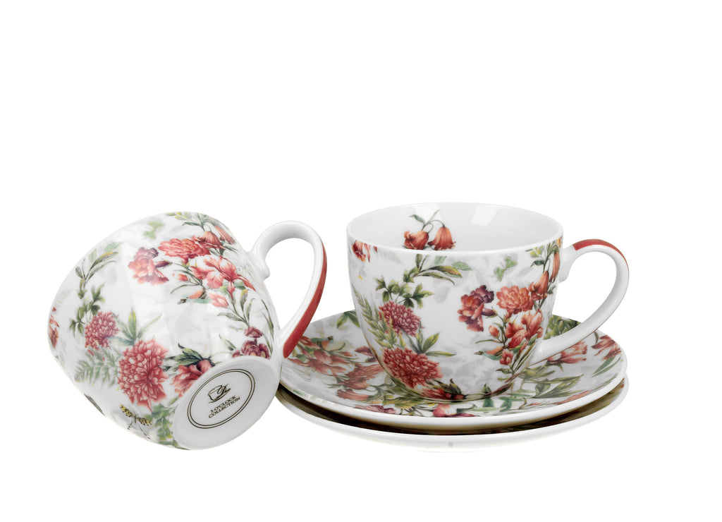 Set de 2 cesti si farfurie, Lucia, portelan, multicolor, 250 ml - Victoria home deco