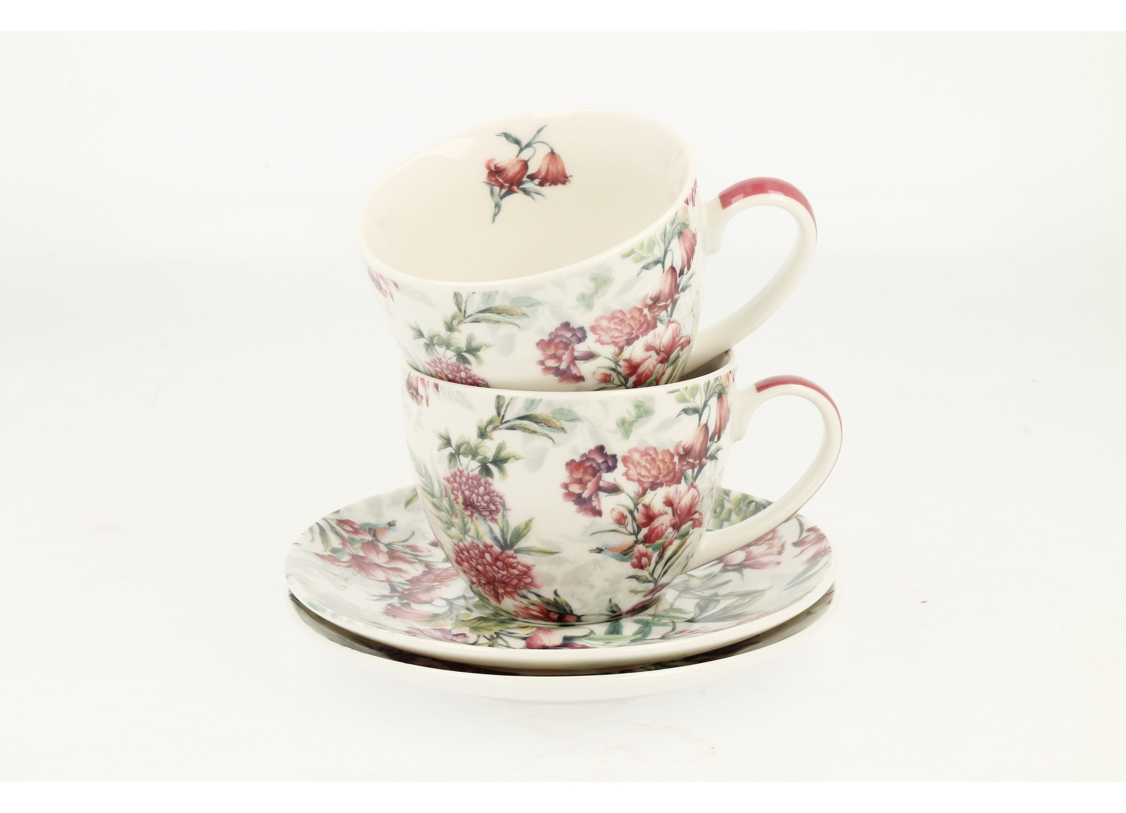 Set de 2 cesti si farfurie, Lucia, portelan, multicolor, 250 ml - Victoria home deco