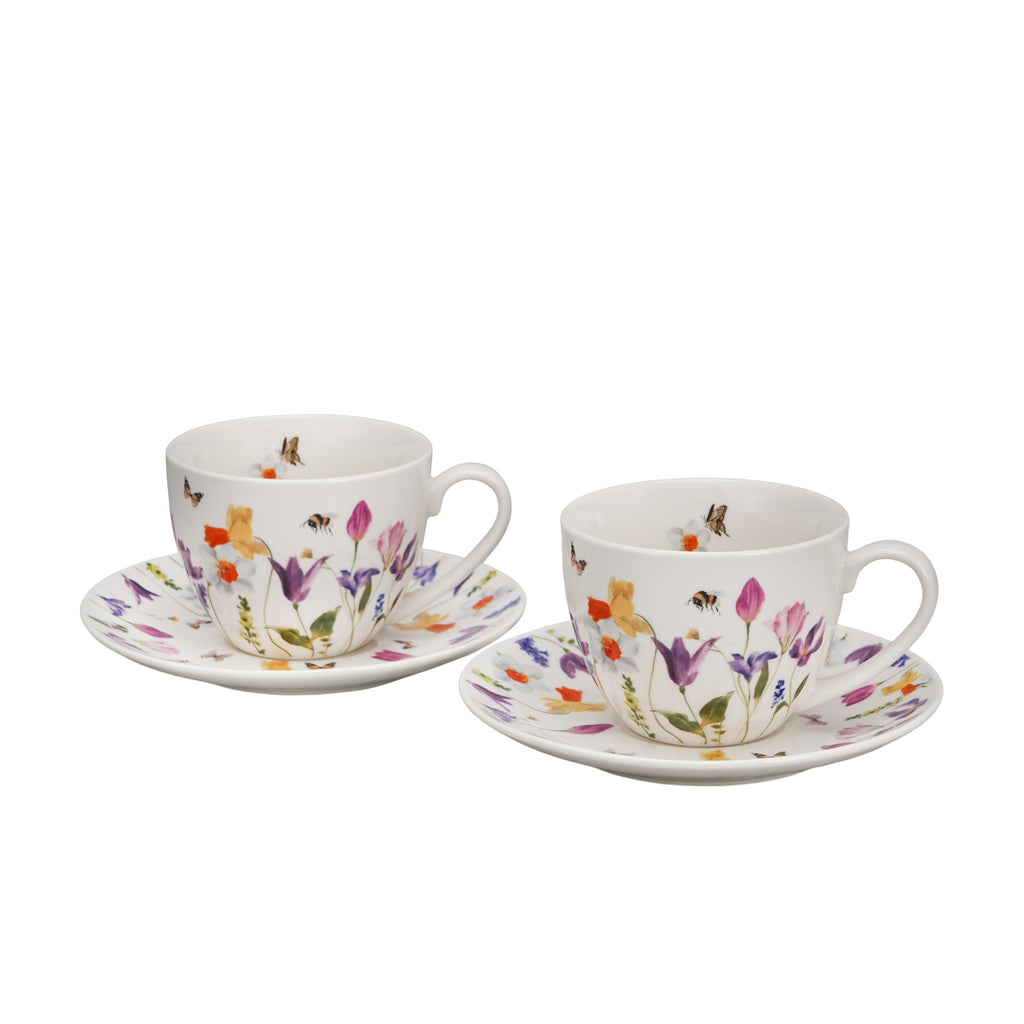 Set de 2 cesti si farfurie, May, portelan, multicolor, 270 ml