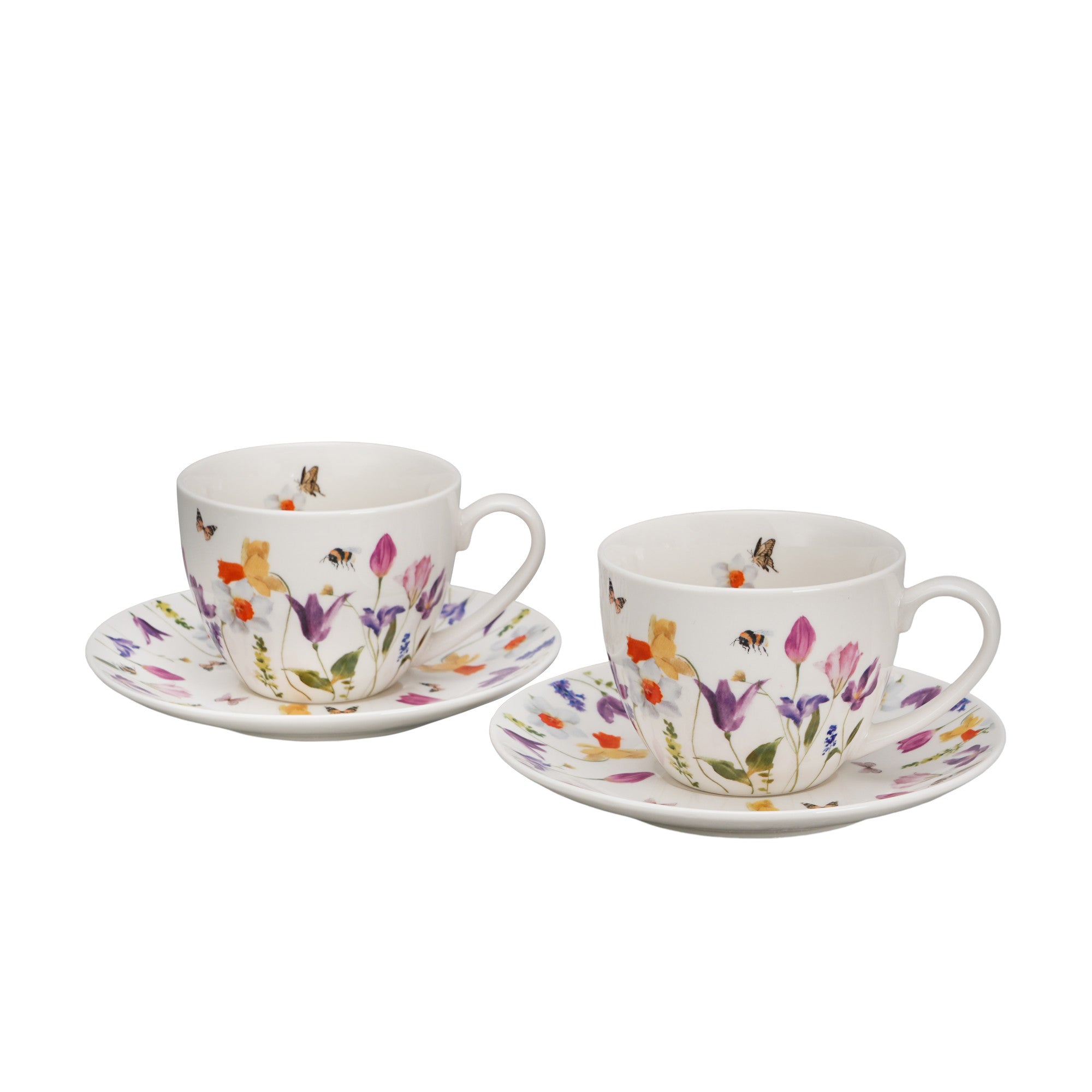 Set de 2 cesti si farfurie, May, portelan, multicolor, 270 ml