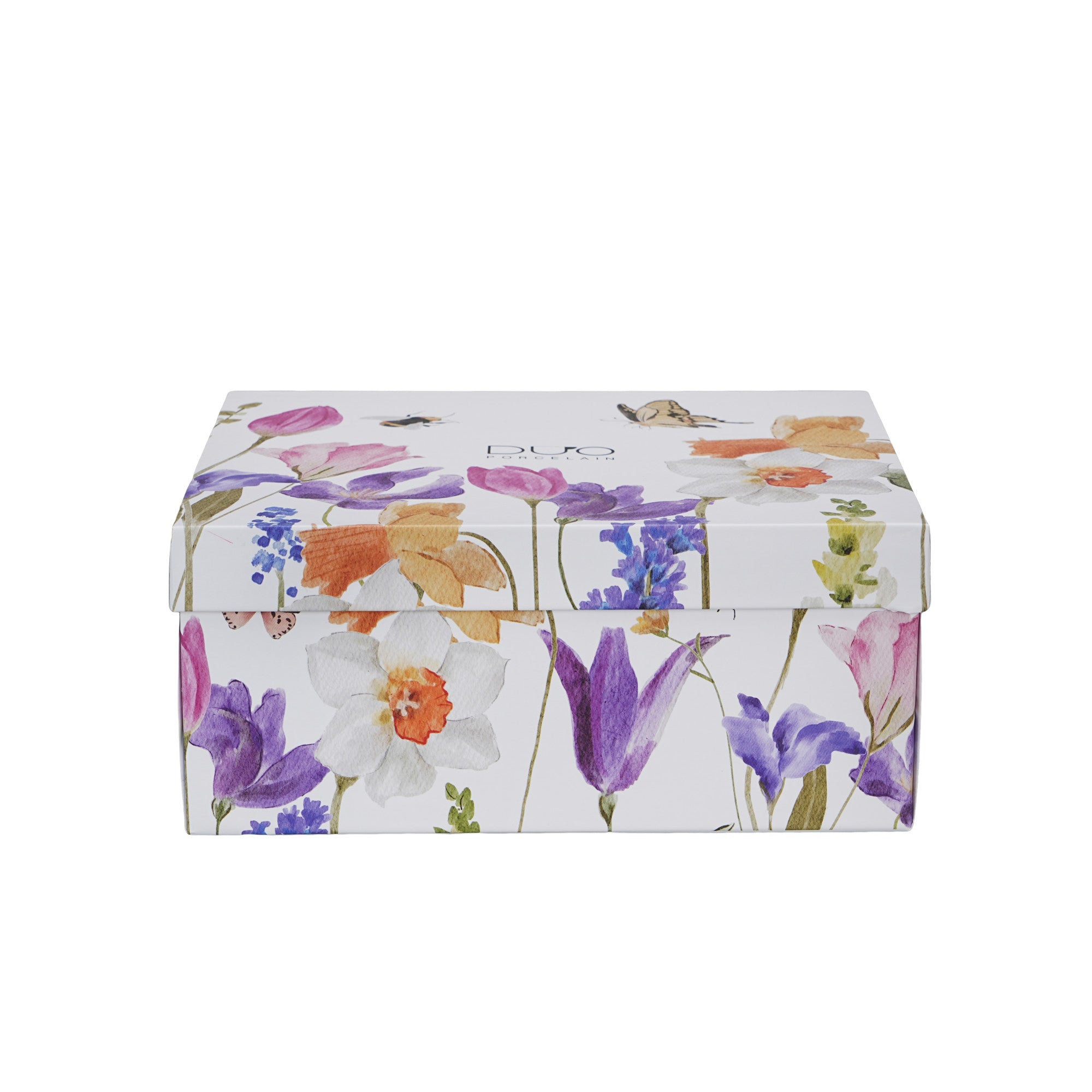 Set de 2 cesti si farfurie, May, portelan, multicolor, 270 ml