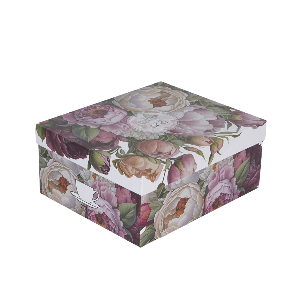 Set de 2 cesti si farfurie, Bujori roz, 270 ml