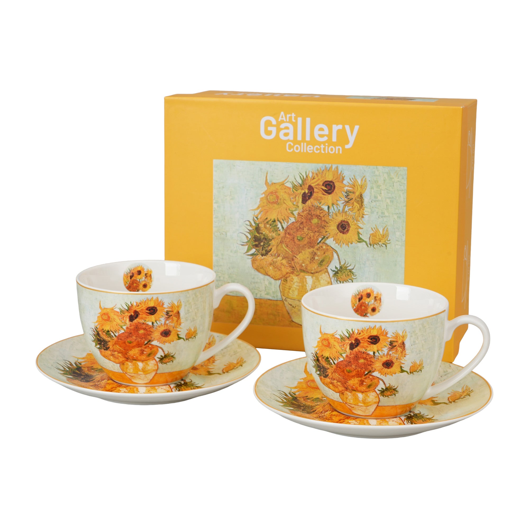 Set 2 cești și farfurioare FLOAREA-SOARELUI inspirate de Van Gogh, 270 ml