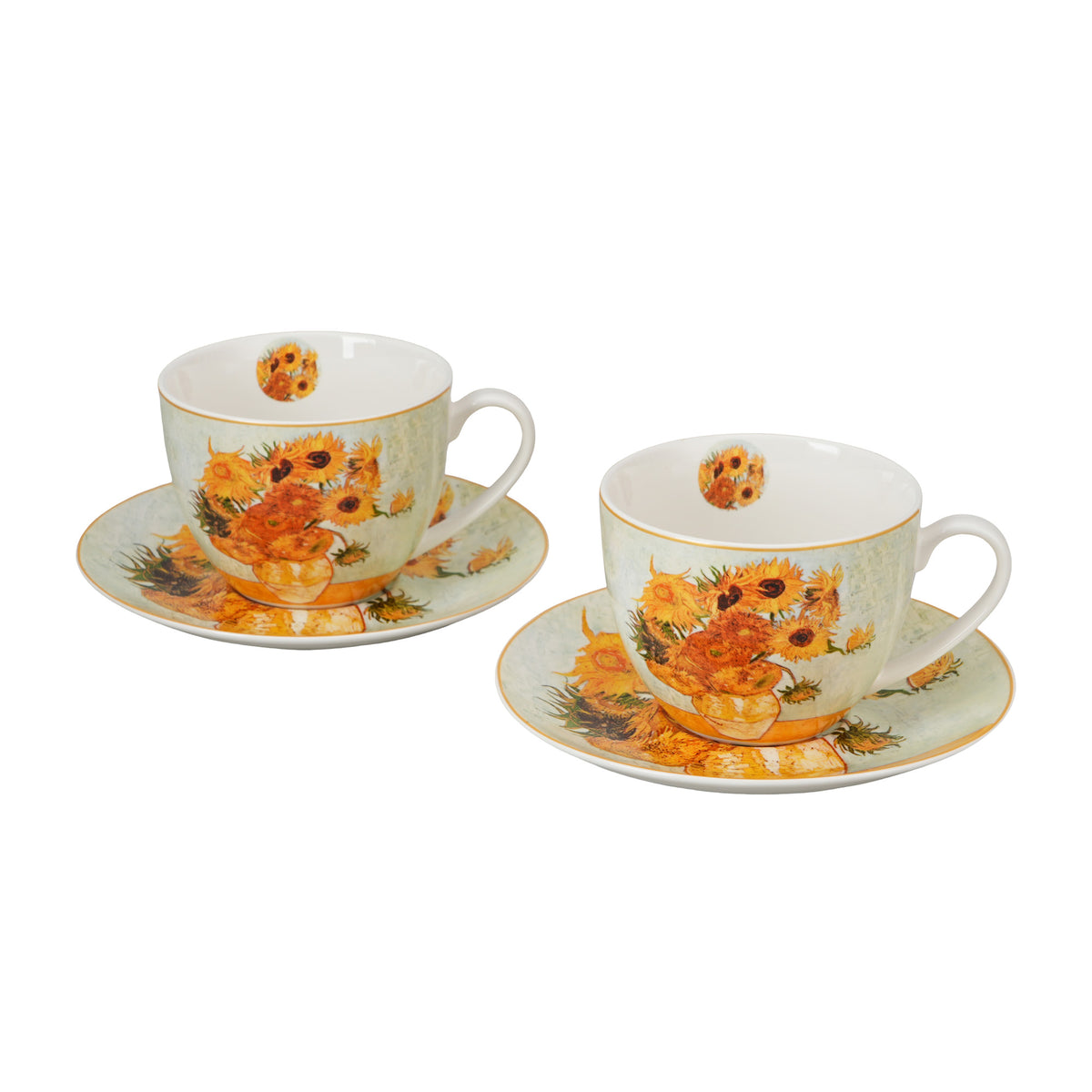 Set 2 cești și farfurioare FLOAREA-SOARELUI inspirate de Van Gogh, 270 ml