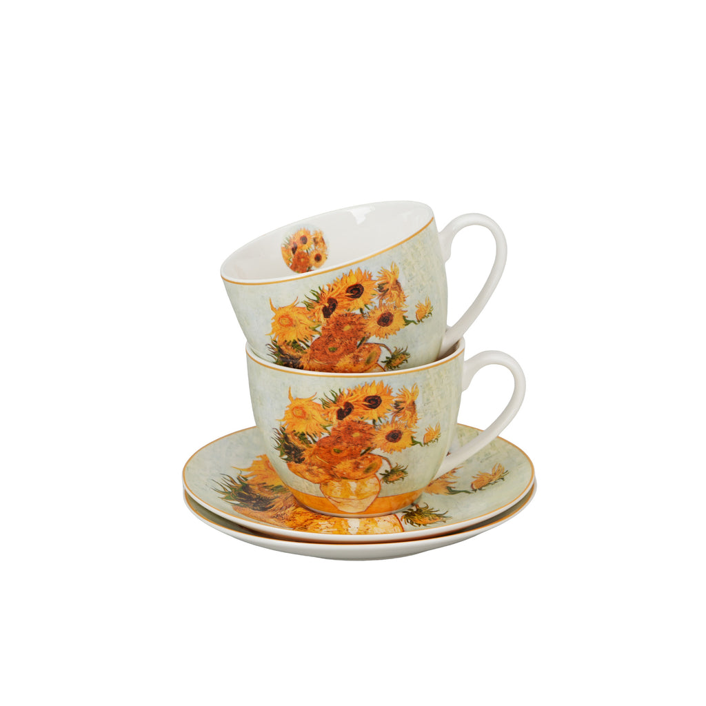 Set 2 cești și farfurioare FLOAREA-SOARELUI inspirate de Van Gogh, 270 ml