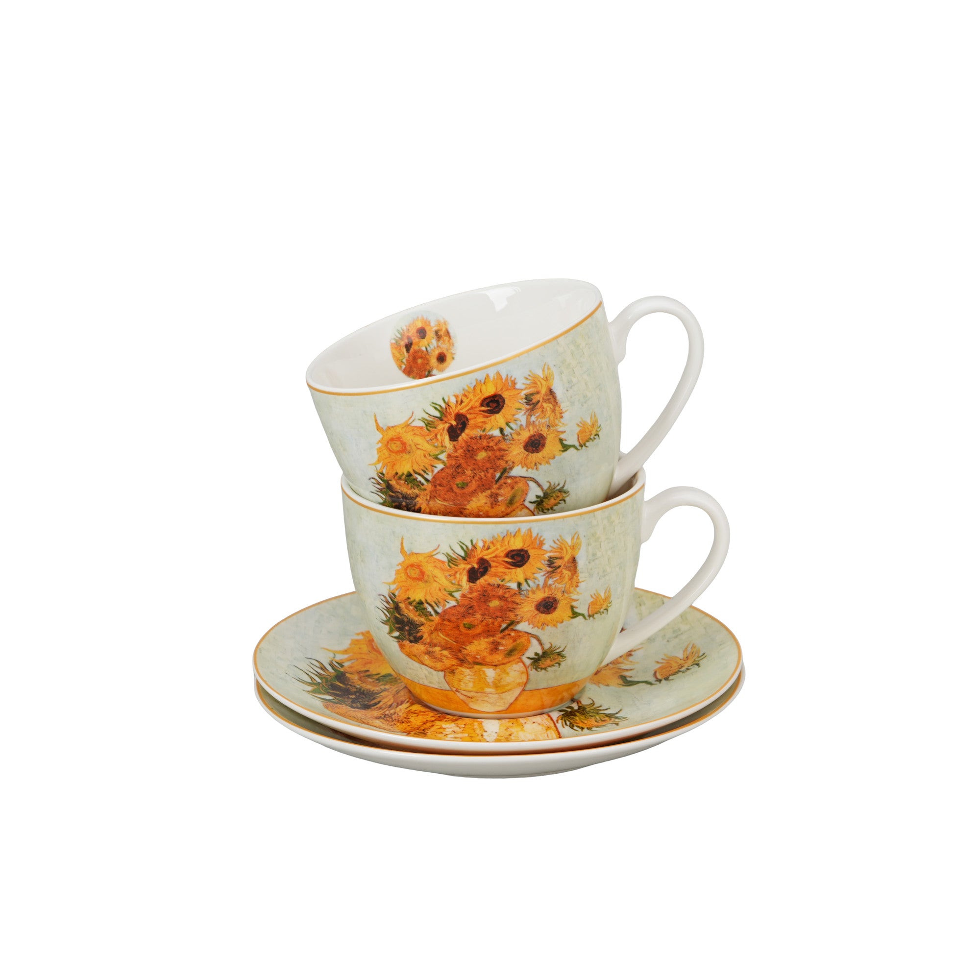 Set 2 cești și farfurioare FLOAREA-SOARELUI inspirate de Van Gogh, 270 ml