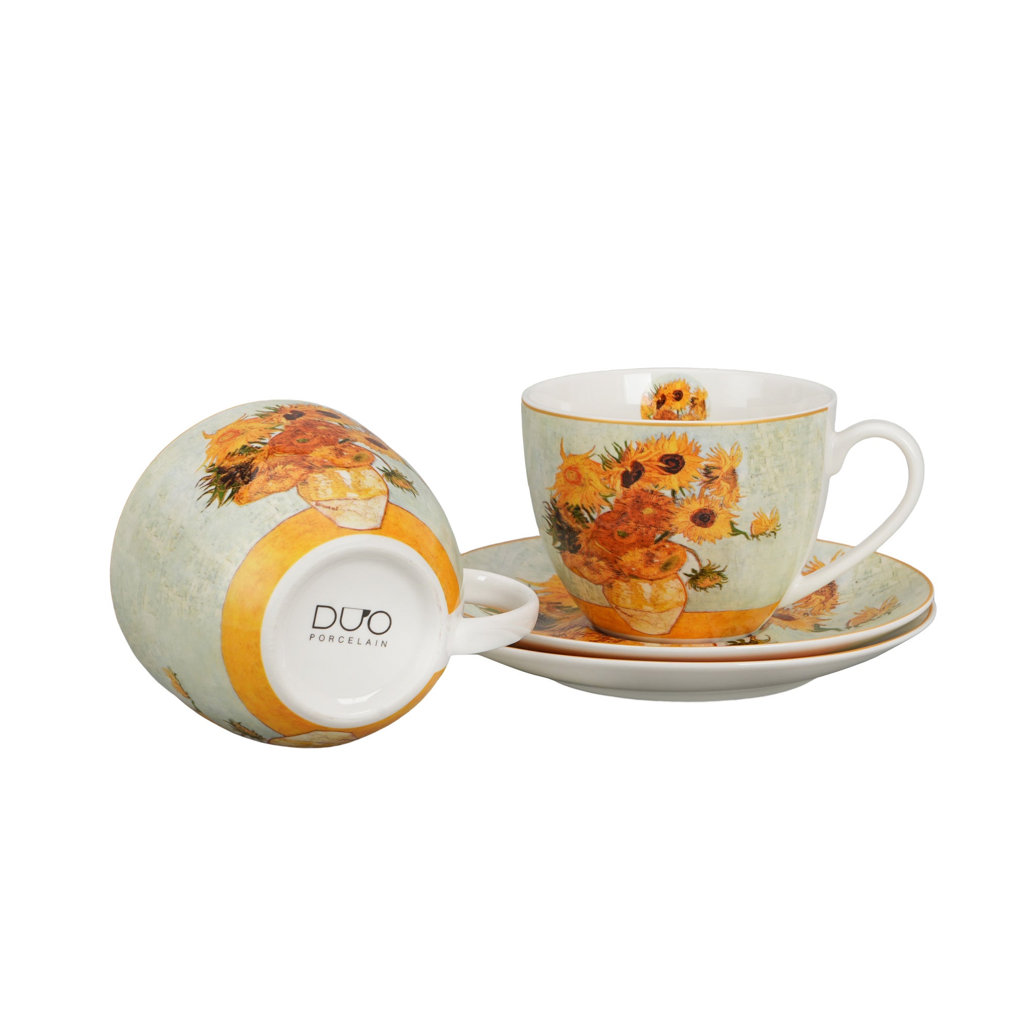 Set 2 cești și farfurioare FLOAREA-SOARELUI inspirate de Van Gogh, 270 ml