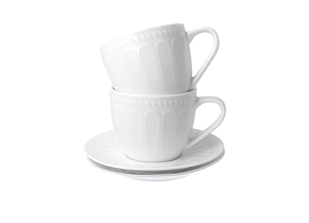Set de 2 cesti si farfurioare, Duo Gift, Twilight, portelan, alb, 260 ml