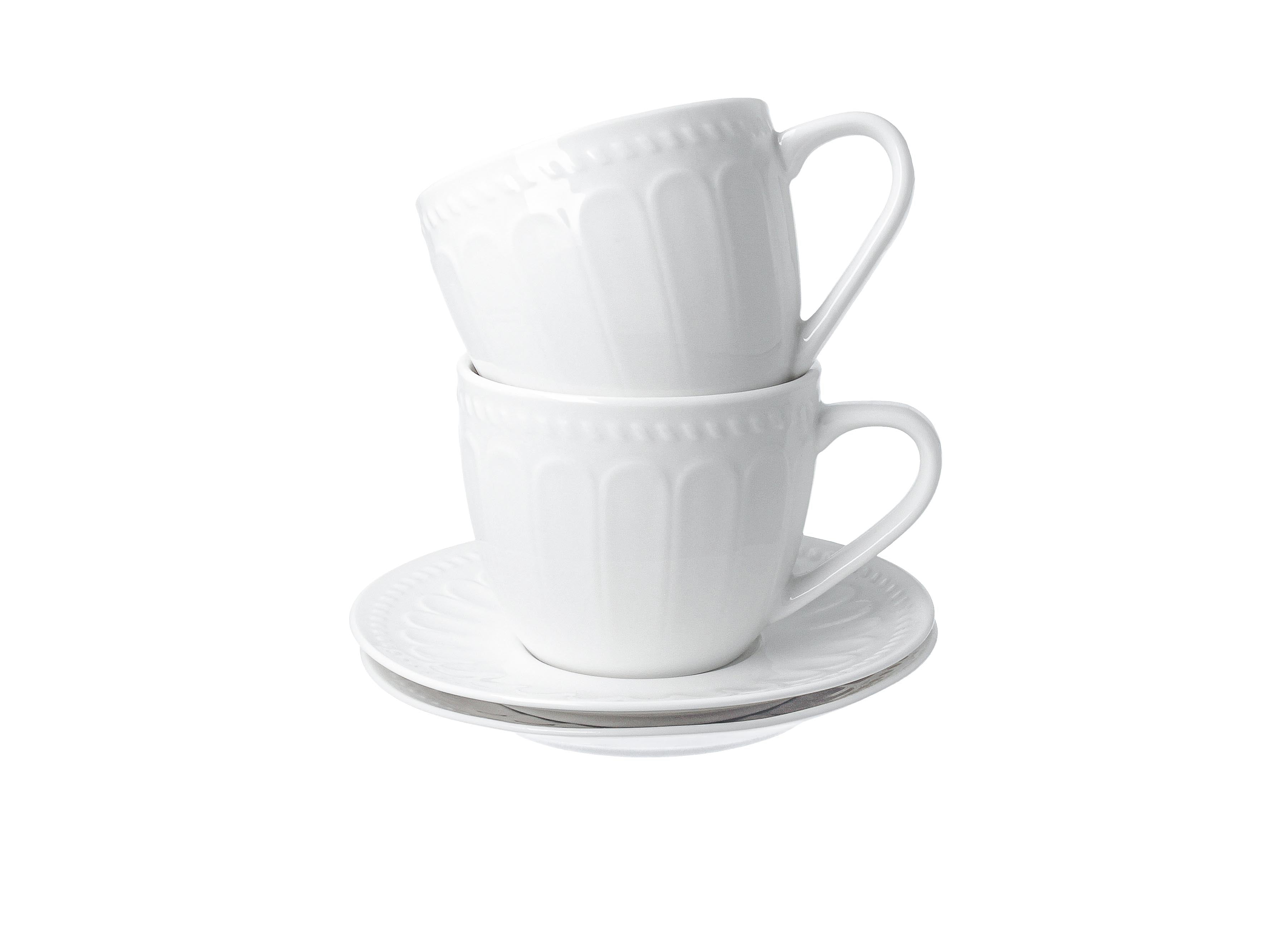 Set de 2 cesti si farfurioare, Duo Gift, Twilight, portelan, alb, 260 ml