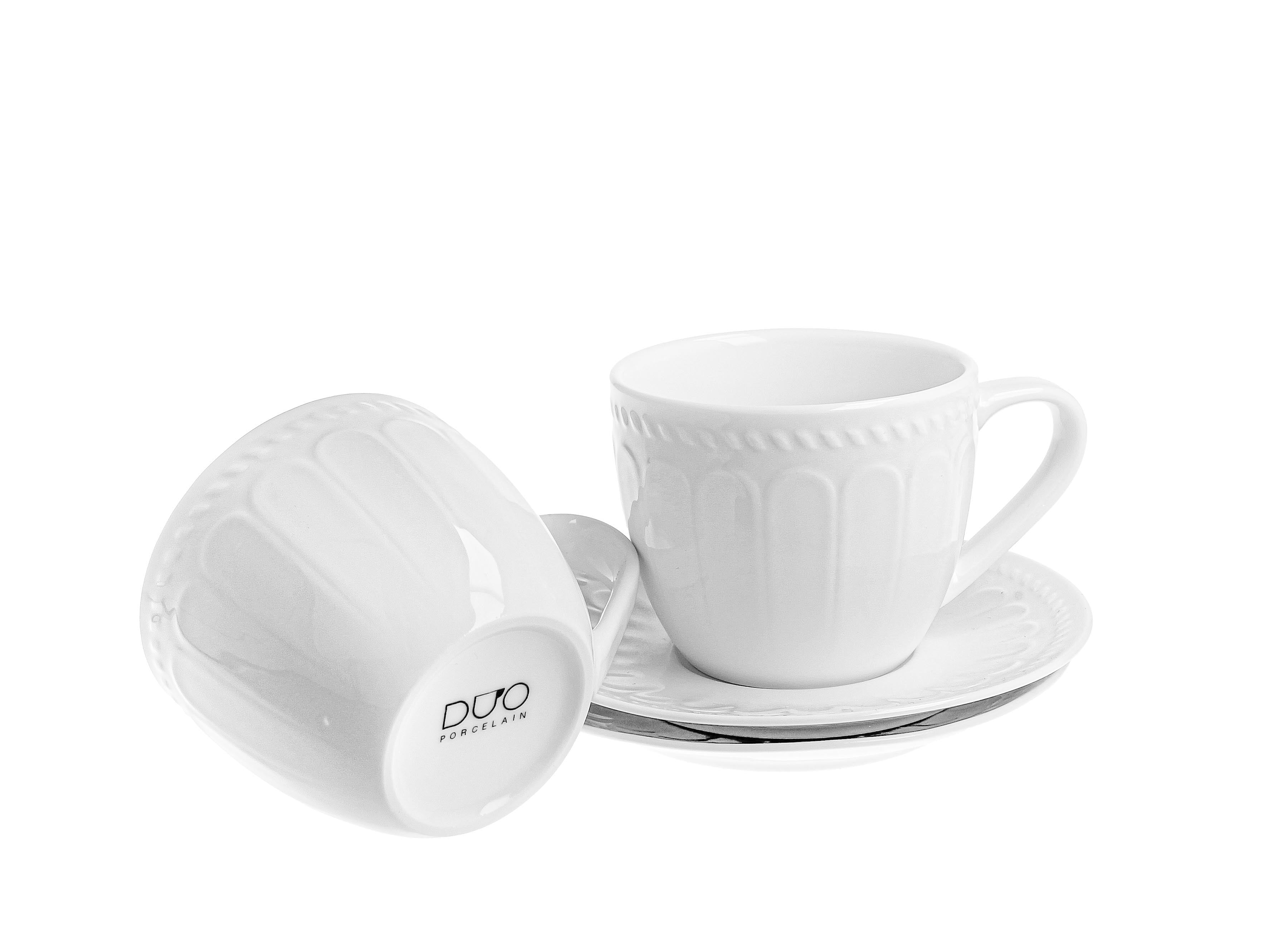 Set de 2 cesti si farfurioare, Duo Gift, Twilight, portelan, alb, 260 ml