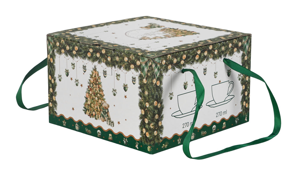 Set 2 cesti de Craciun, cu farfurioare, 270 ml, Tree Sparkle