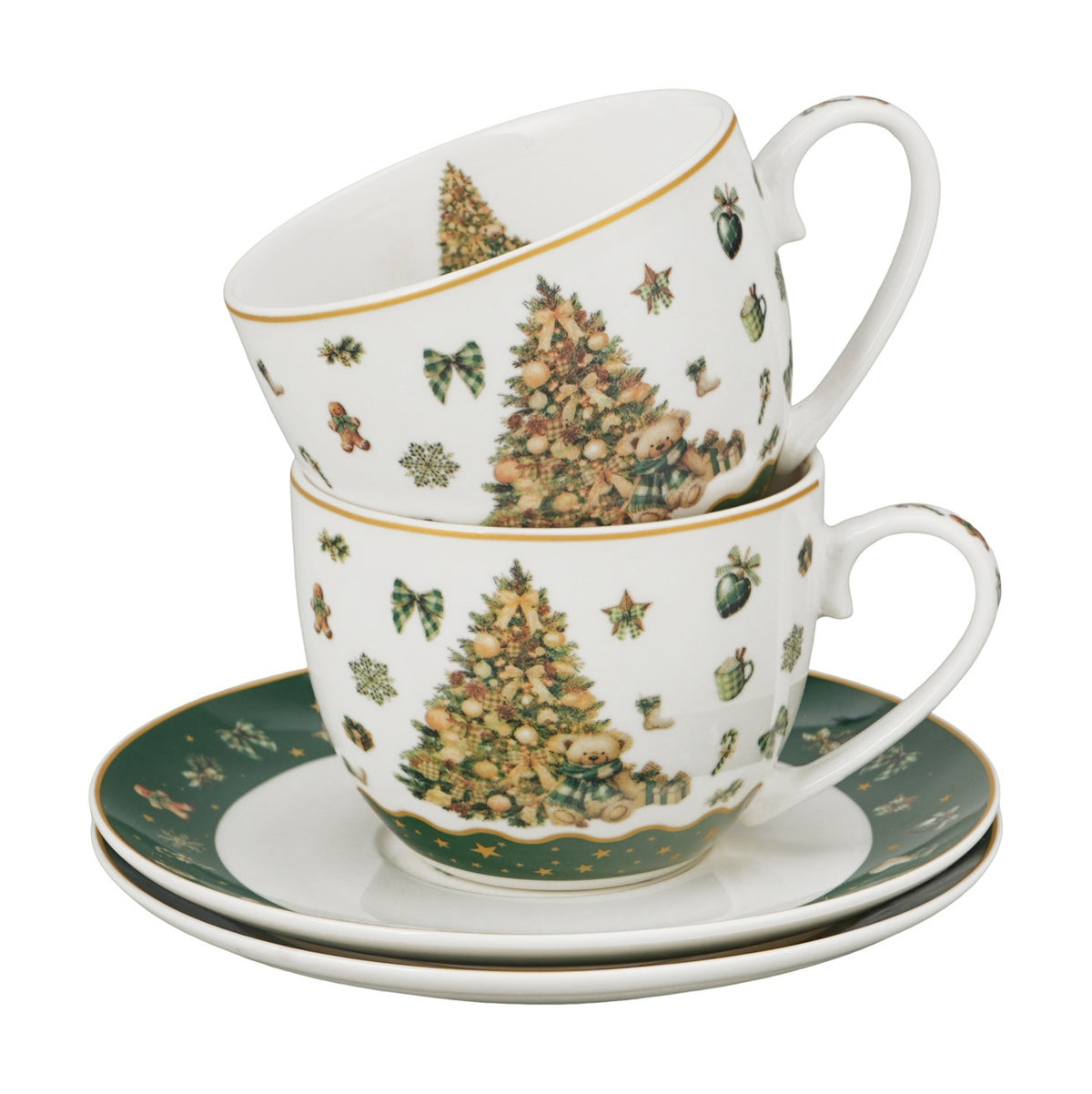 Set 2 cesti de Craciun, cu farfurioare, 270 ml, Tree Sparkle
