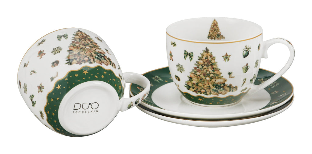 Set 2 cesti de Craciun, cu farfurioare, 270 ml, Tree Sparkle