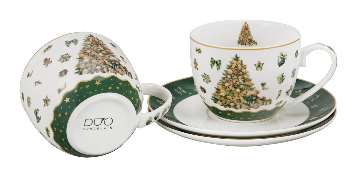 Set 2 cesti de Craciun, cu farfurioare, 270 ml, Tree Sparkle