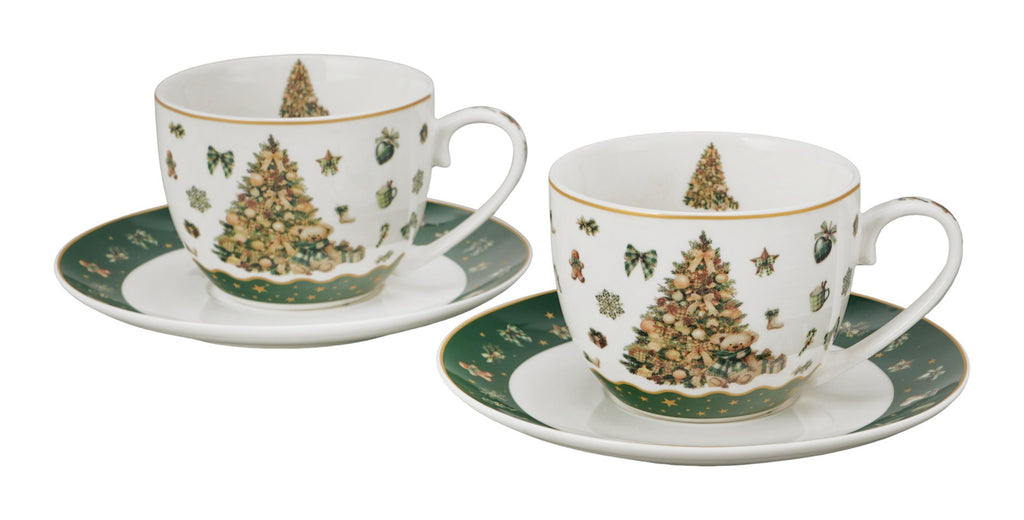 Set 2 cesti de Craciun, cu farfurioare, 270 ml, Tree Sparkle