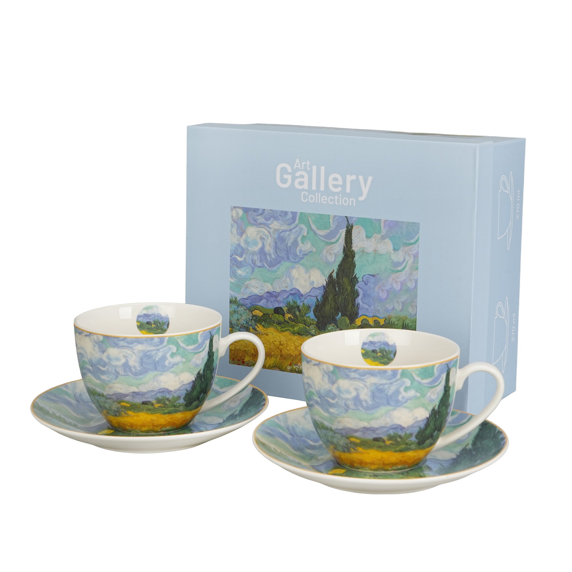 Set  2 cești și farfurioare CÂMP DE GRÂU inspirat de Van Gogh, 270 ml