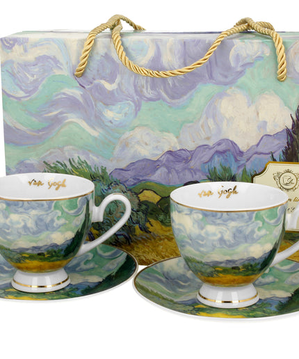 Set 2 cesti si farfurioare Weat Filed, inspirate de Van Gogh - Golden Line, 250 ml - Victoria home deco
