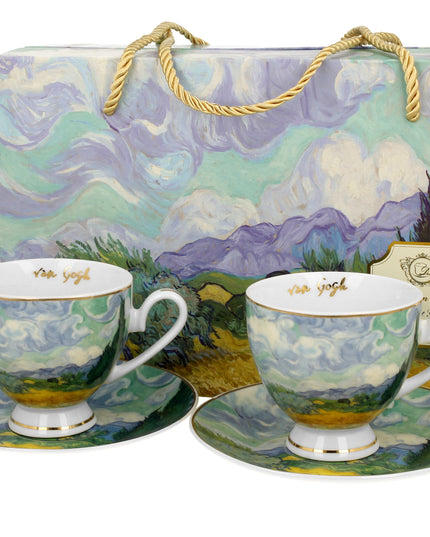 Set 2 cesti si farfurioare Weat Filed, inspirate de Van Gogh - Golden Line, 250 ml - Victoria home deco