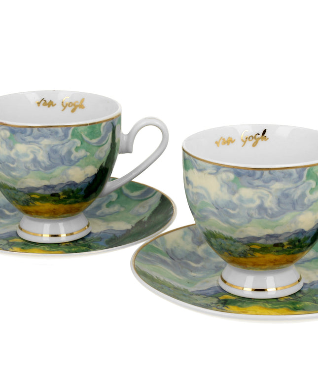Set 2 cesti si farfurioare Weat Filed, inspirate de Van Gogh - Golden Line, 250 ml - Victoria home deco
