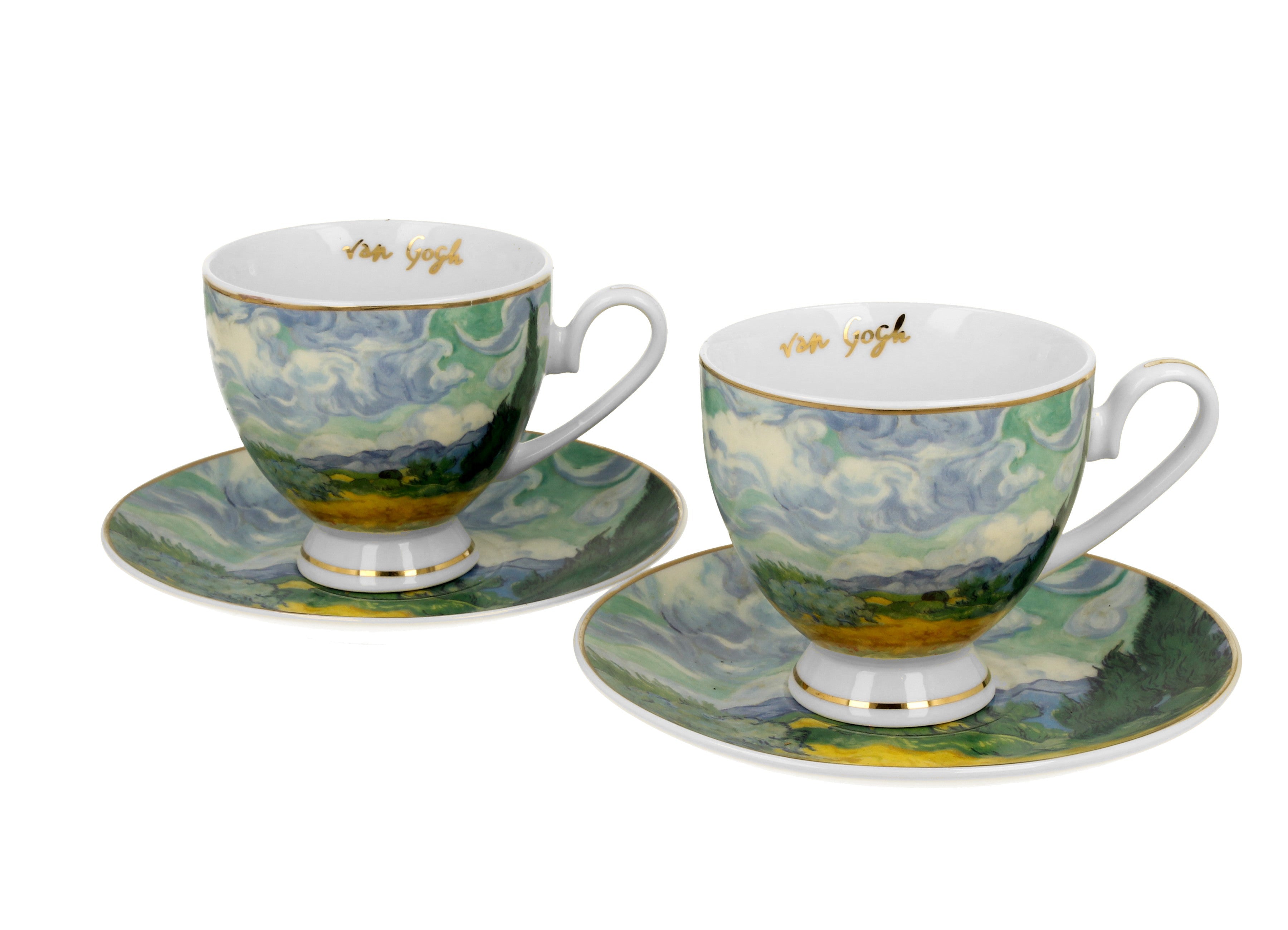 Set 2 cesti si farfurioare Weat Filed, inspirate de Van Gogh - Golden Line, 250 ml - Victoria home deco