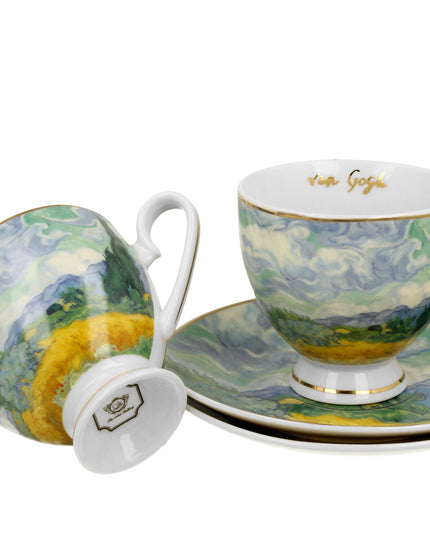Set 2 cesti si farfurioare Weat Filed, inspirate de Van Gogh - Golden Line, 250 ml - Victoria home deco