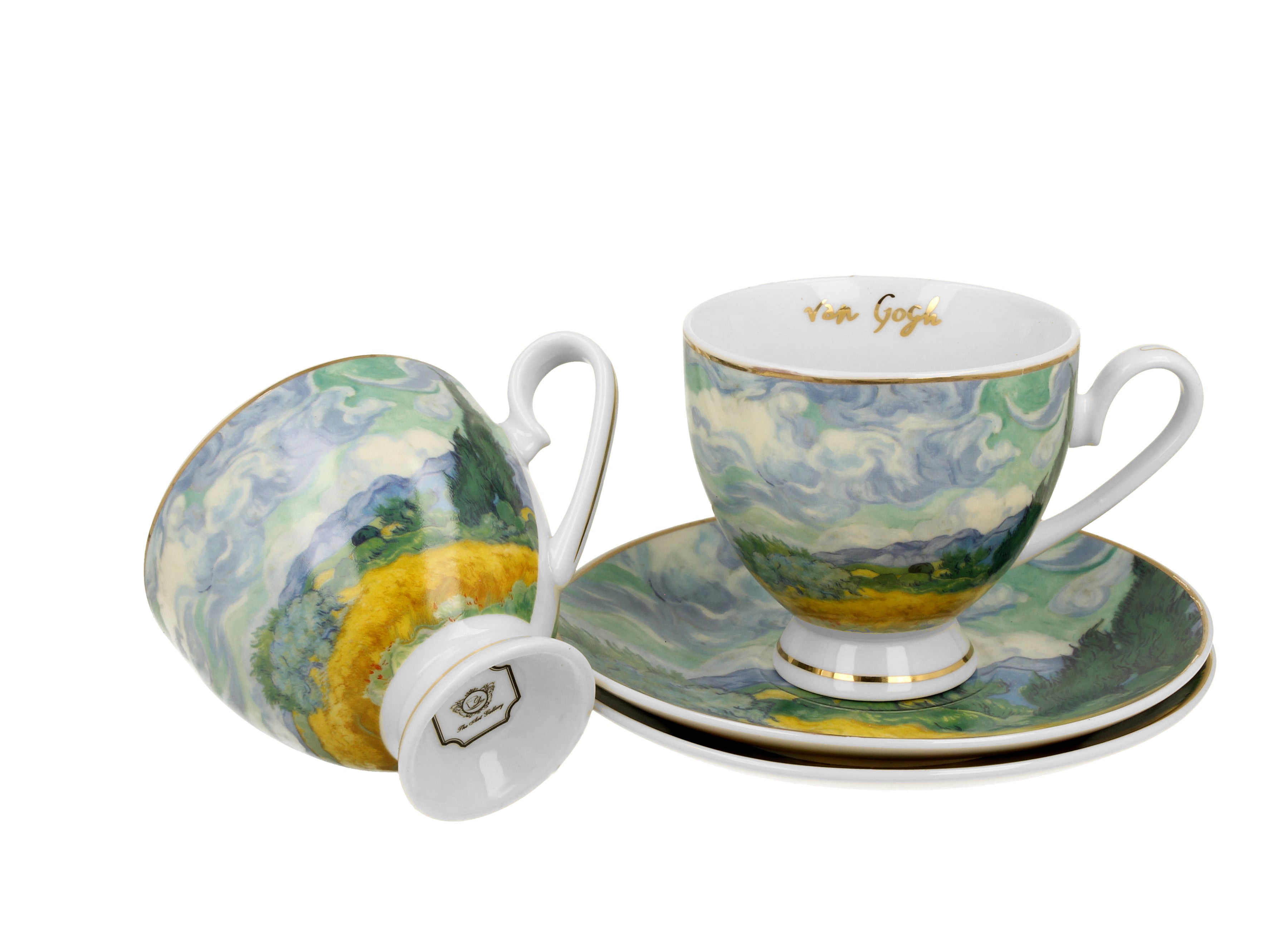 Set 2 cesti si farfurioare Weat Filed, inspirate de Van Gogh - Golden Line, 250 ml - Victoria home deco