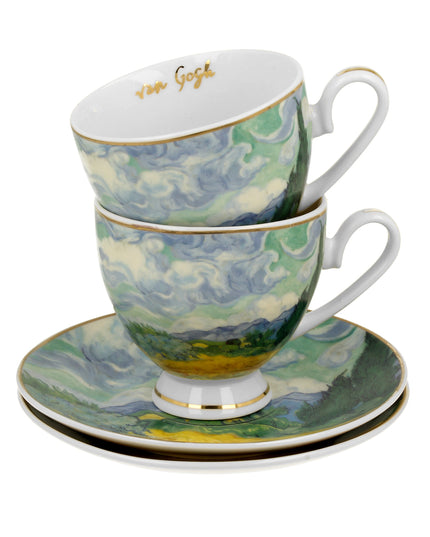 Set 2 cesti si farfurioare Weat Filed, inspirate de Van Gogh - Golden Line, 250 ml - Victoria home deco