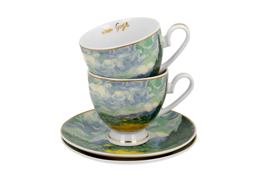 Set 2 cesti si farfurioare Weat Filed, inspirate de Van Gogh - Golden Line, 250 ml - Victoria home deco