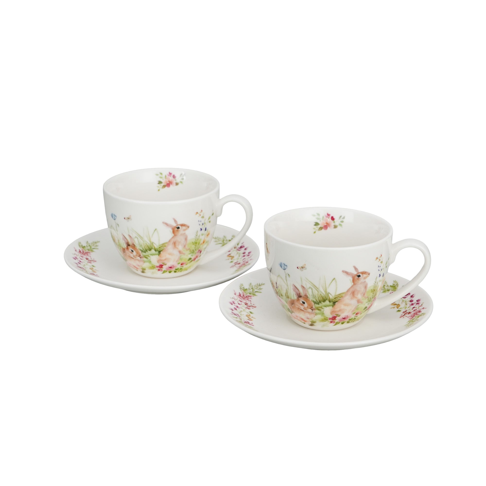 Set 2 cesti cu farfurie, portelan, Iepurasi, 270 ml, multicolor