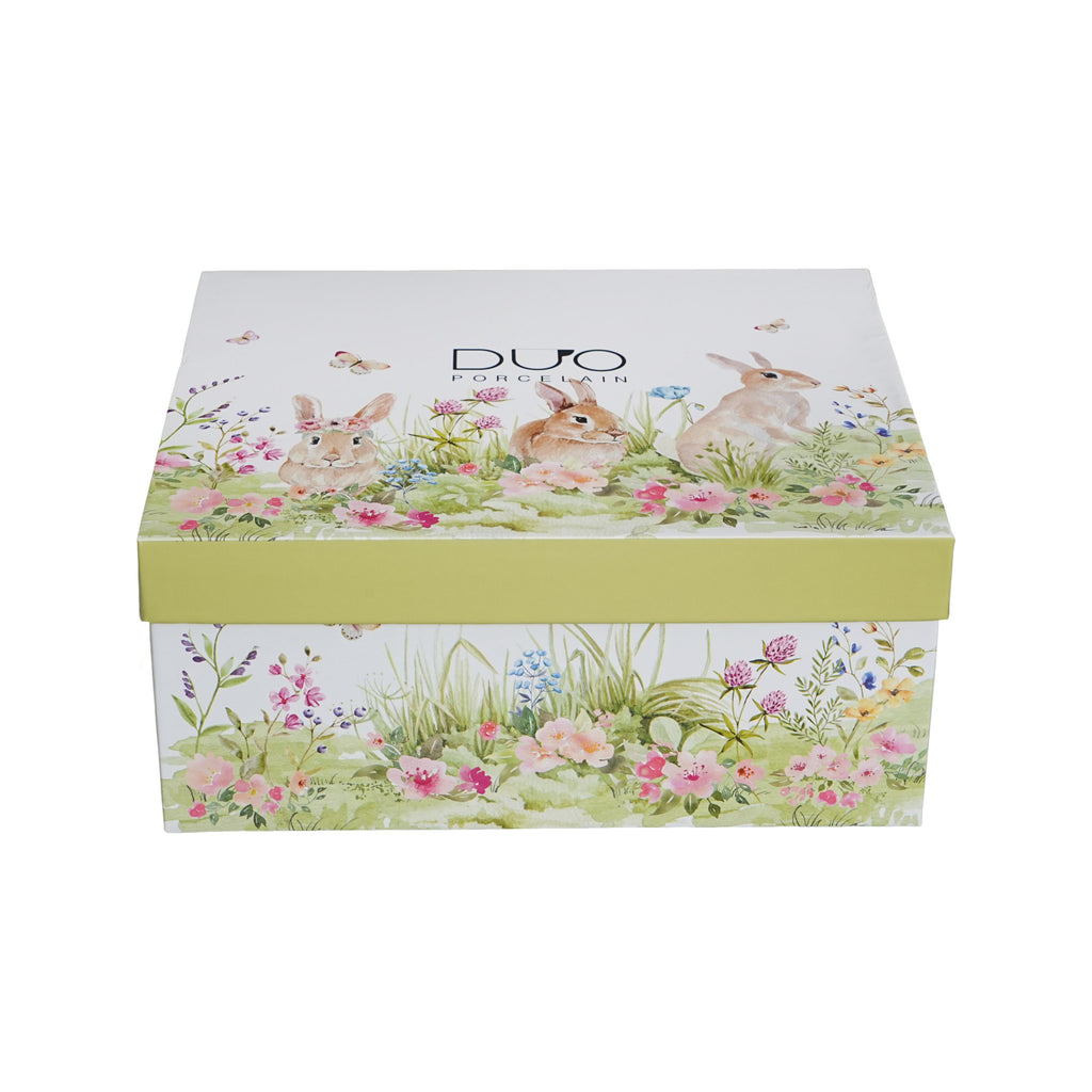 Set 2 cesti cu farfurie, portelan, Iepurasi, 270 ml, multicolor